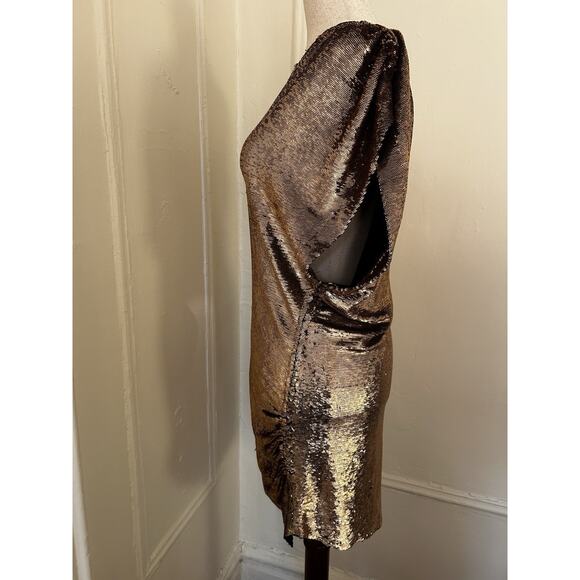 IRO‎ Gold Sequin One Shoulder Mini Dress | 40 - Picture 4 of 6